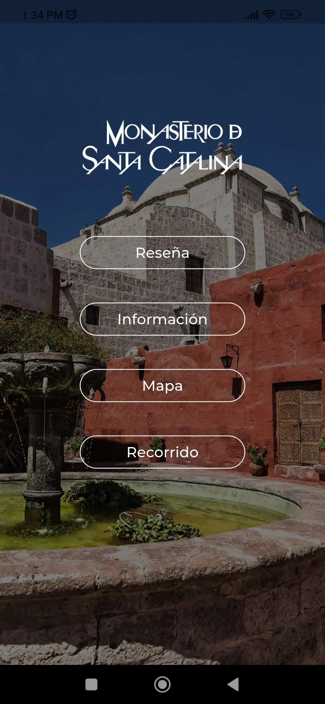 Pantalla principal de la app del Monasterio de Santa Catalina