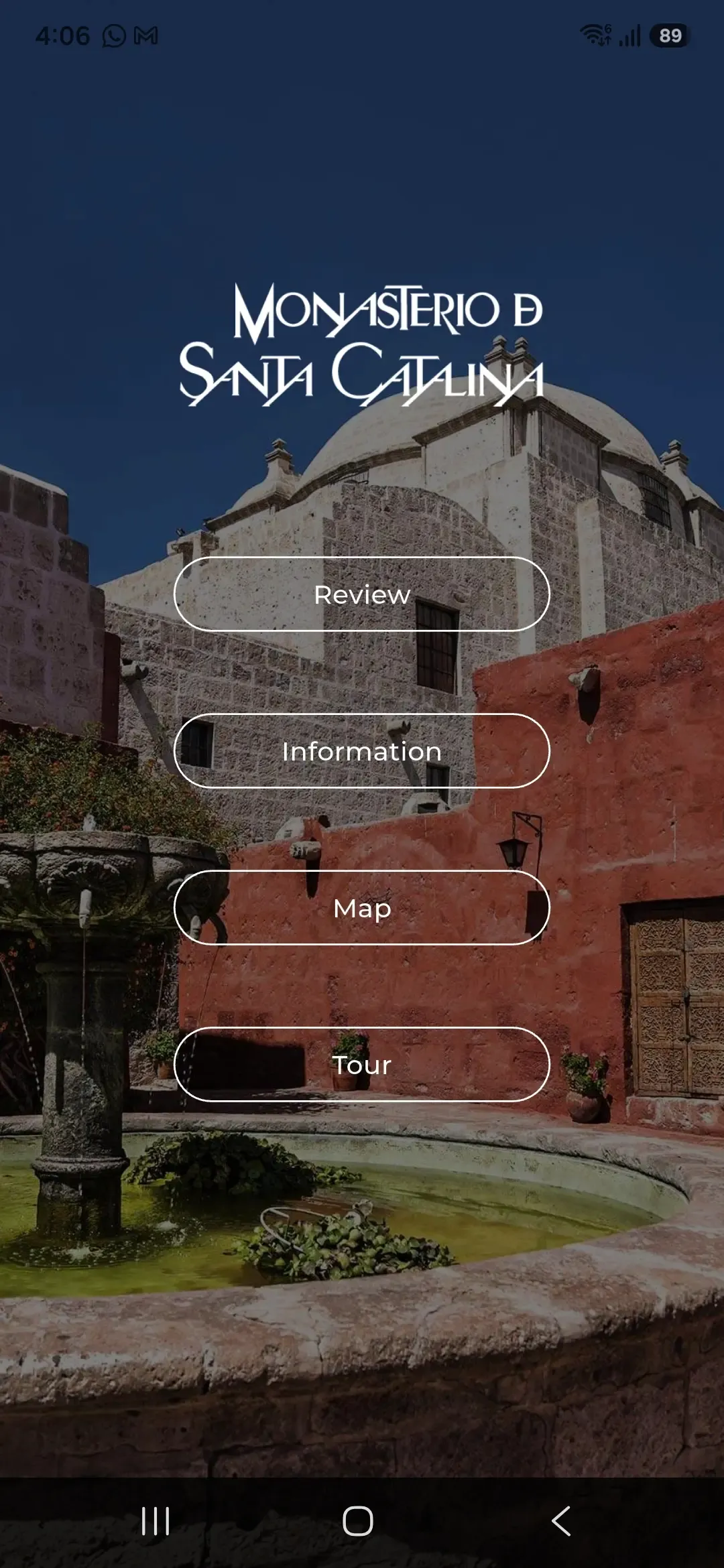 Home screen of the Monastery of Santa Catalina app