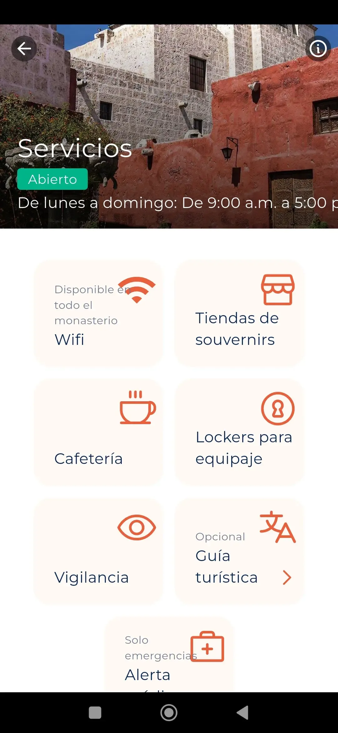 Servicios disponibles en la app