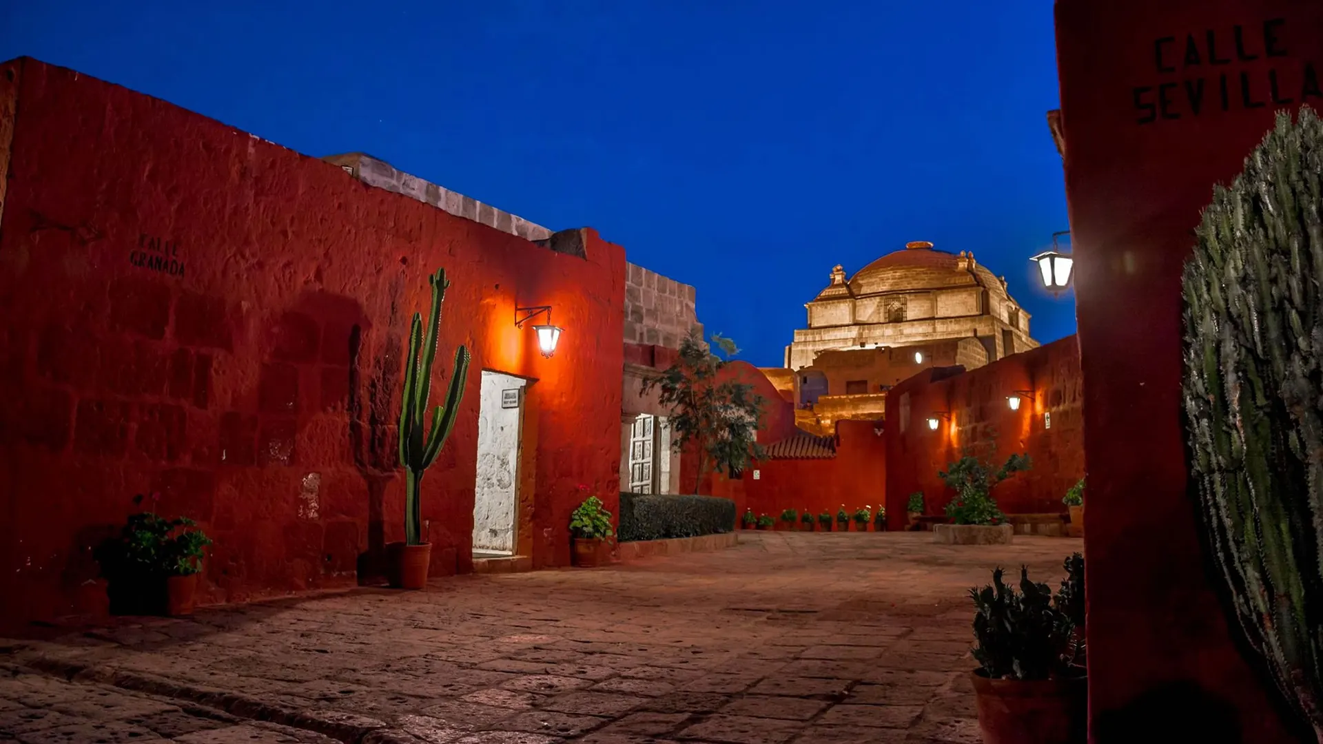 Inner street of the Monastery of Santa Catalina with indigo walls