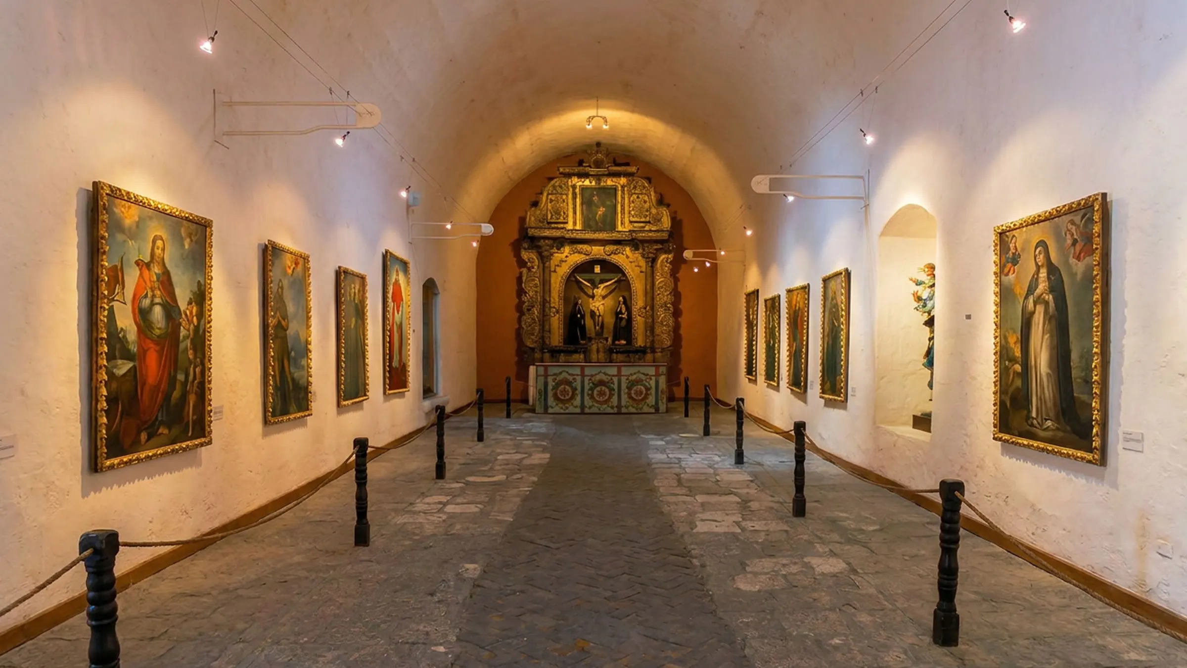 Sala de la pinacoteca con lienzos coloniales